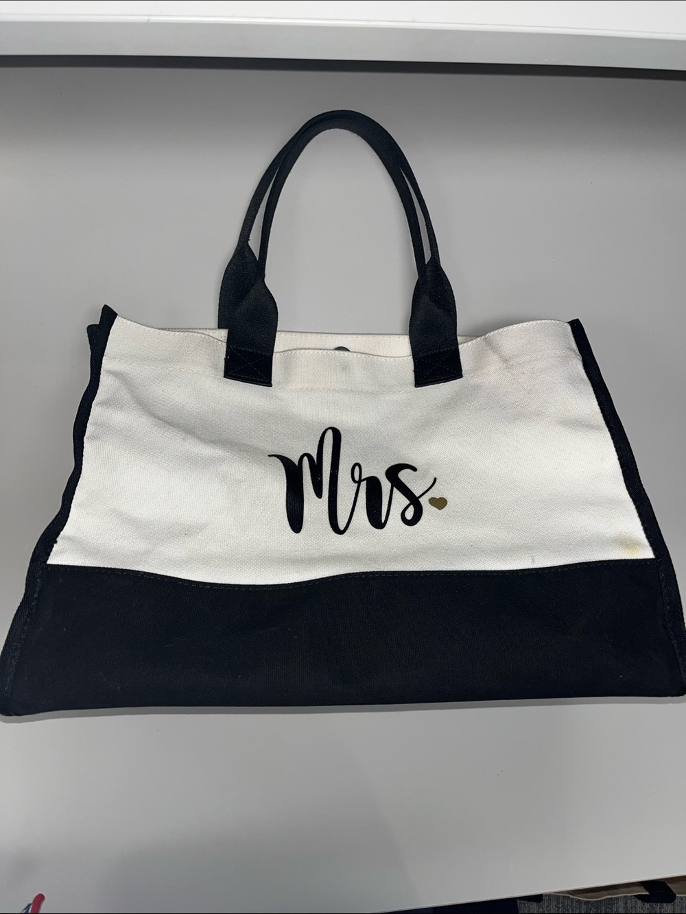 Lamyba Mrs. Canvas Tote Bag — Black and White Everyday Tote